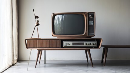 Vintage TV with a Large Screen on a Retro Table