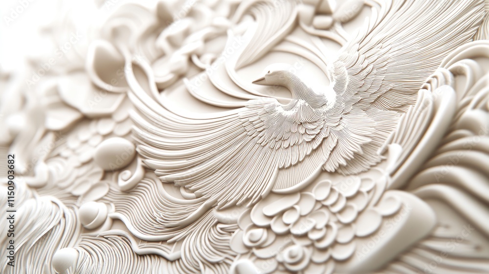 Poster close-up of detailed line art on 3d wallpaper with a light background, offering a minimalistic desig