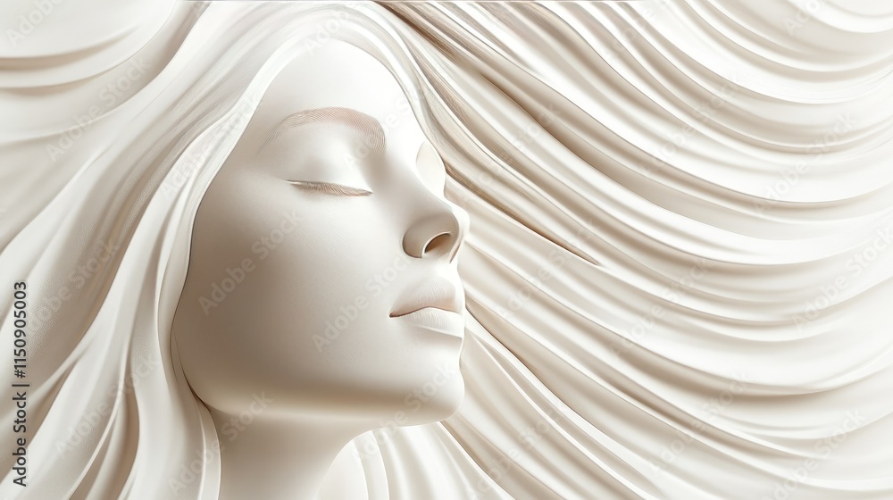 Poster elegant 3d wallpaper with flowing line art on a soft, light background, creating a tranquil, artisti