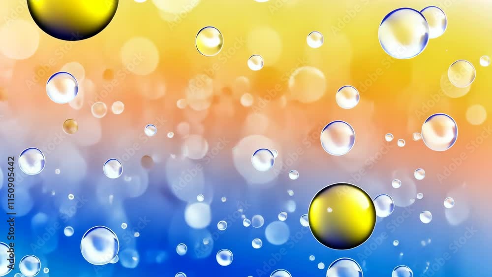 Poster colorful bubbles floating in a gradient background with warm and cool tones