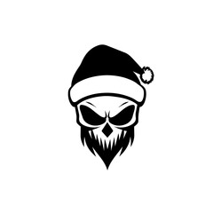 Skull with santa hat , black and white