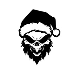 Skull with santa hat , black and white