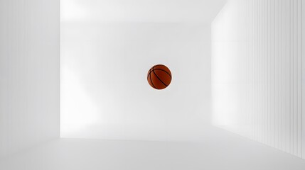 Oversized basketball floating in a vast white field with a clean and minimalist style.
