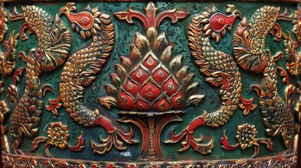 Fototapeta premium Ornate Thai Ceremonial Vessel with Intricate Design