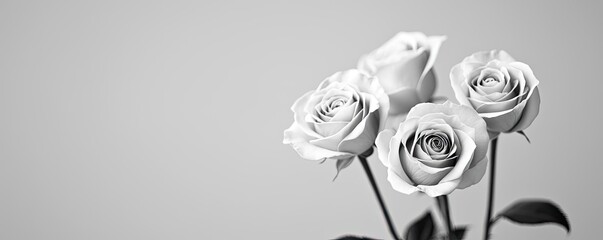 Minimal rose concept. Elegant black and white roses showcasing beauty and simplicity in floral arrangement.