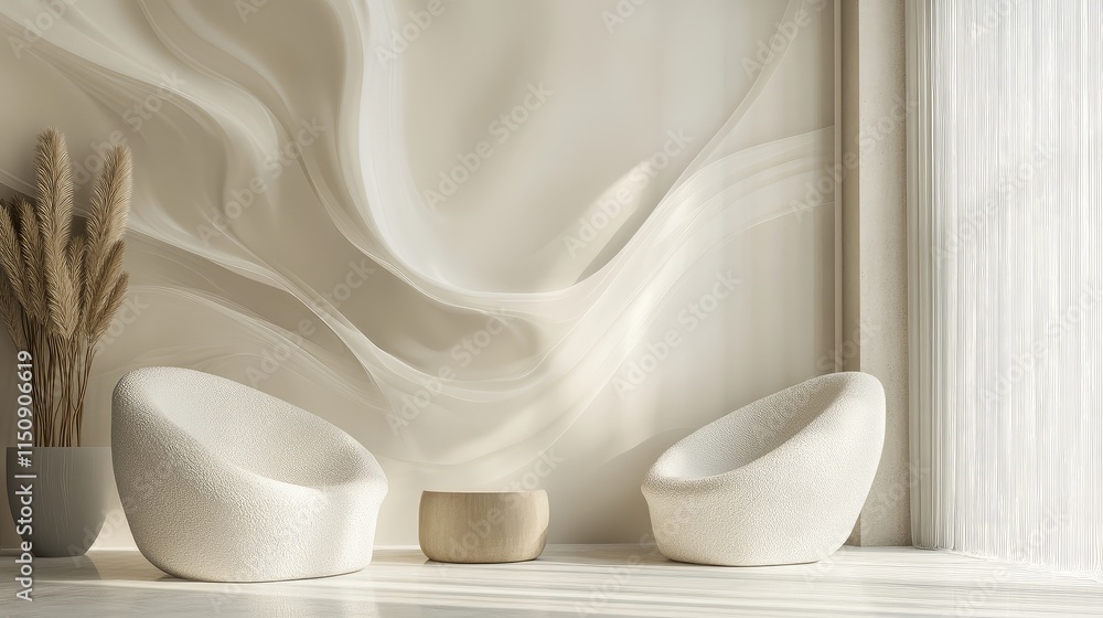 Poster soft 3d wallpaper with elegant, flowing line art on a light background, adding a touch of sophistica