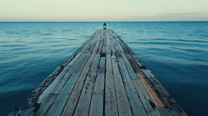 Long Wooden Pier Stretching Out into Tranquil Ocean Waters at Dusk