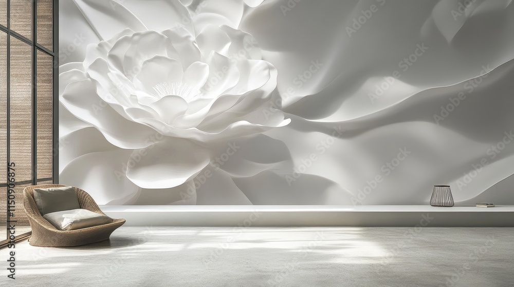 Aufkleber soft steam rises around a 3d wallpaper featuring a subtle, single flower pattern, with light shadows