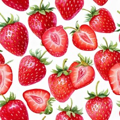 Seamless pattern with colorful strawberry isolated on white background. Aquarelle picture
