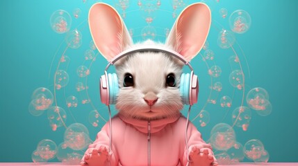 Fototapeta premium Here's a 10-word description of the image: Cute bunny wearing