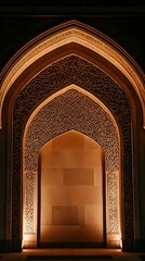 An ornate Islamic archway with intricate carvings, celebrating the artistry and cultural significance of Islamic architecture