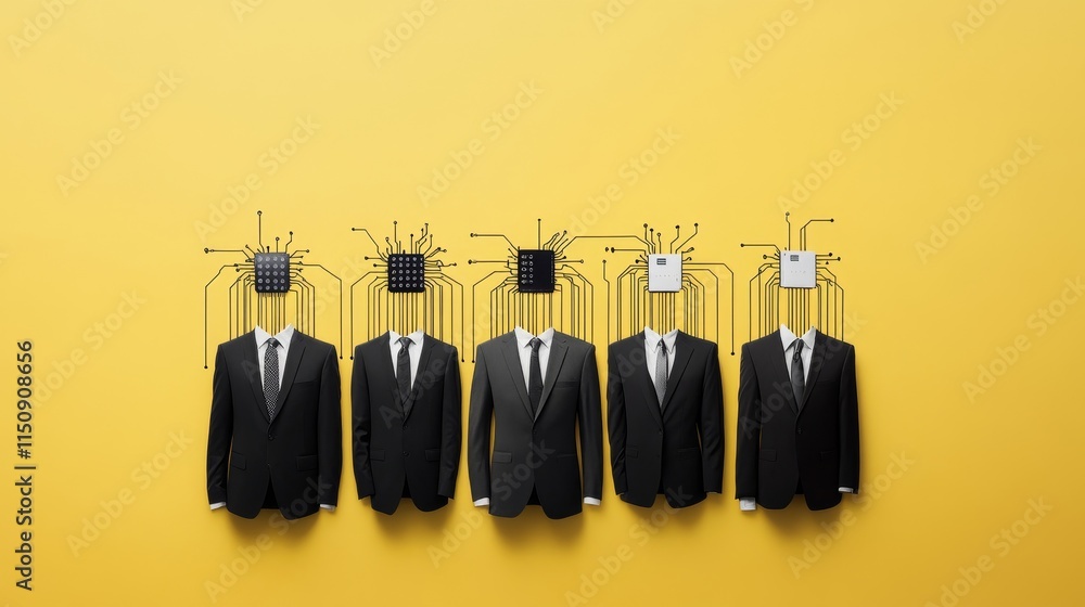Aufkleber futuristic concept of technology and humanity blending in business environment with suited figures a