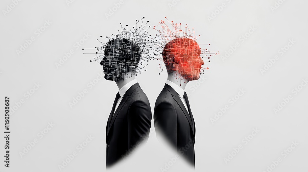 Aufkleber abstract conceptual representation of duality in human thought with contrasting colors and digital e