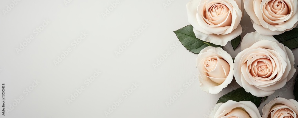 Poster Minimal rose concept. A beautiful arrangement of soft pink roses on a minimalist background.