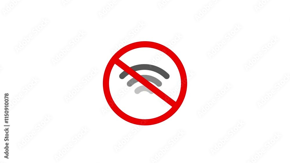 Aufkleber flashing wi-fi no signal indicator, animation on a black background.warning for wifi connect