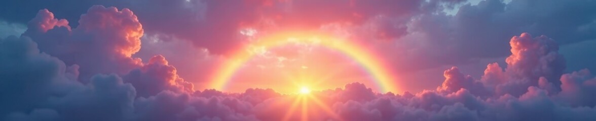 Fototapeta premium Ethereal rainbow spectrum unfolding in the sky at dawn, dreamy , ethereal, soft focus