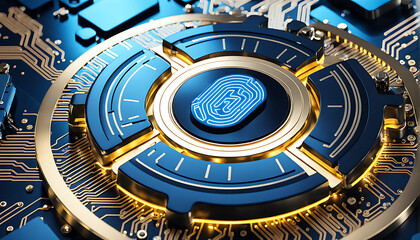 cyber lock on shield over high tech circuits