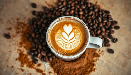 Coffee Mug and Grinded Coffee Beans Concept Photography