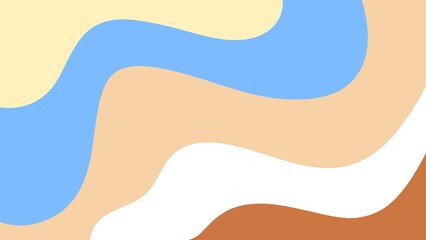 A modern abstract background featuring flowing wavy shapes in pastel tones of yellow, blue, beige, white, and brown. Ideal for design, decor, or digital projects.  
