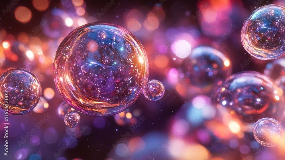 Poster luminous spheres float in a colorful cosmic realm