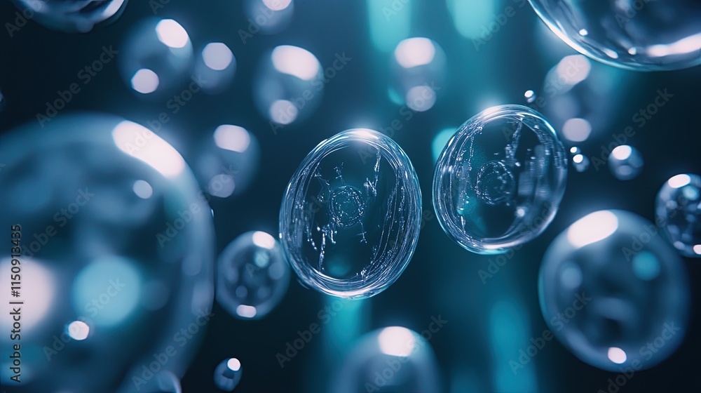 Aufkleber abstract image of translucent spheres floating in a dark blue space