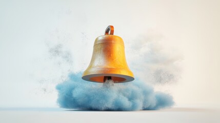 Bright bell icon emerging from blue cloud in vibrant colors