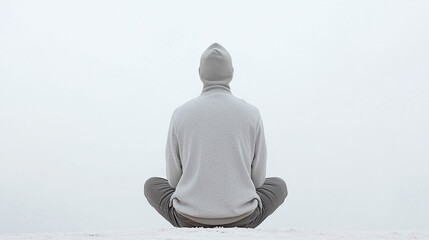 Finding Peace in the Winter:  A lone figure sits in a meditative pose, engulfed by a serene winter landscape.