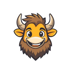 Naklejka premium Cute Cartoon Buffalo Head. Happy Animal Mascot Design.