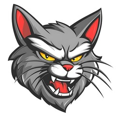 Angry Cat Head Mascot.  Cartoon Cat Face.  Aggressive Cat Illustration.