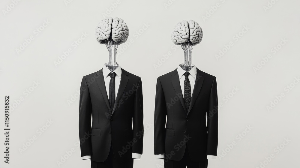 Poster unconventional concept of intelligence representation with business attire and human brain features 