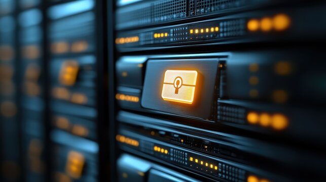 Visual of a  Secure Files  folder icon glowing on a desktop screen to symbolize digital privacy focus on the folder in a tech lab