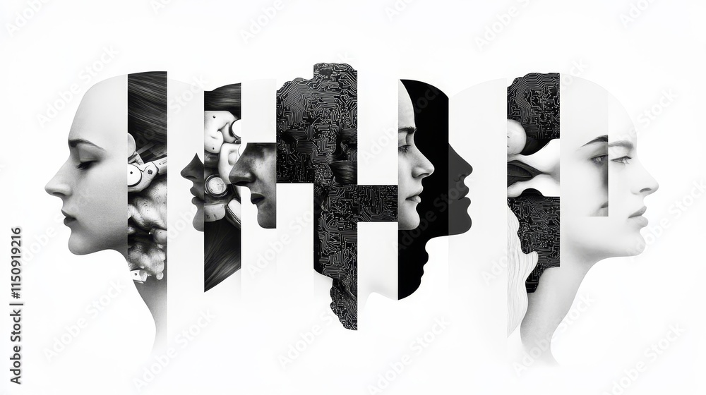 Poster abstract representation of human emotions and identity showcasing the intersection of technology and
