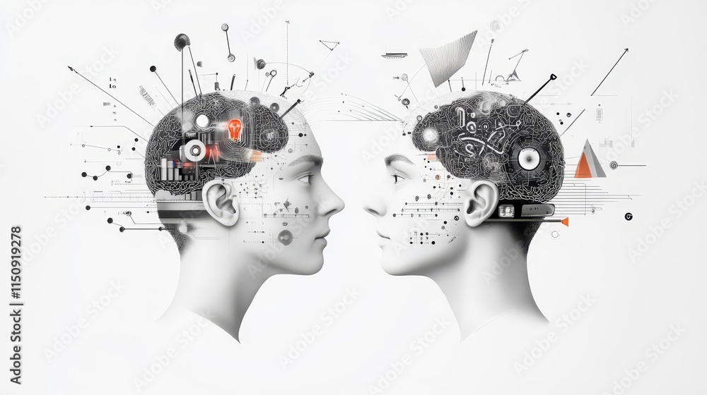 Aufkleber abstract representation of human thought and creativity with conceptual brain imagery and digital el