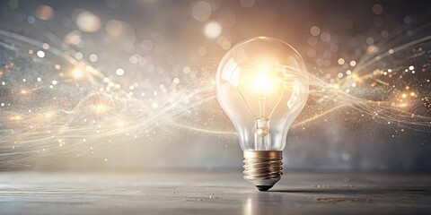 Illuminating Ideas A Glowing Lightbulb on a Dark Surface with Energy Trails