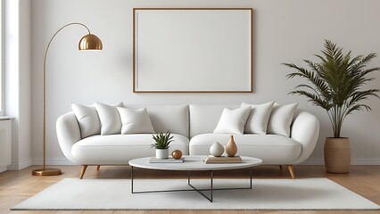 Frame mockup, paper size. Living room wall poster mockup. Interior mockup with house background. Modern interior design.