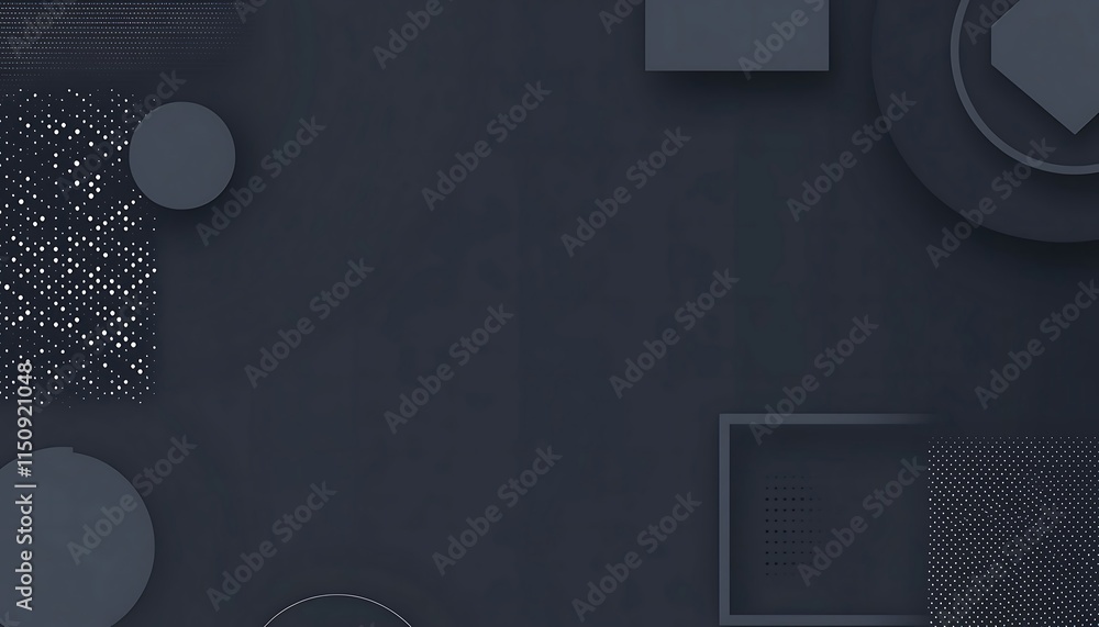 Poster dark grey background with minimalist geometric shapes in the bottom right corner,simple geometry pat