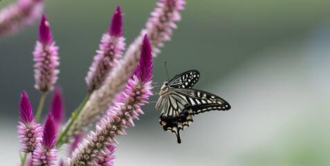 花の蜜を吸うアゲハチョウ