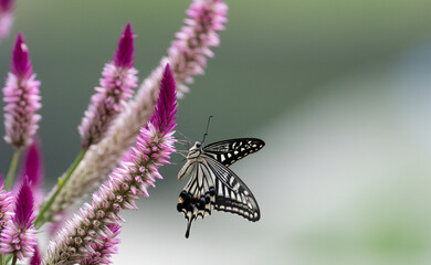 花の蜜を吸うアゲハチョウ
