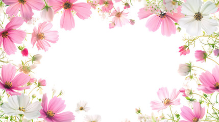 Elegant floral frame with pink blossoms and green leaves design