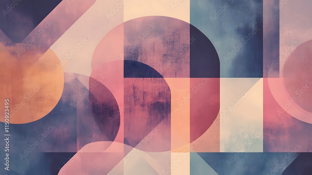 Poster a background featuring overlapping shapes with transparency, creating a layered effect using soft gr