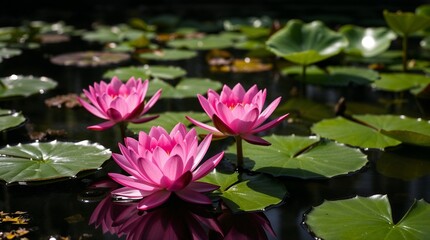  beautiful lotus flowers or waterlily in pond. 