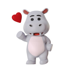Mascot Cute Love Hippo heart romantic