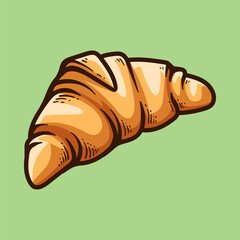 classic style croissant isolated colored drawing line art style sketch vintage design illustration