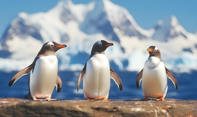 Fototapeta premium adorable African penguins are positioned playfully, Generative AI