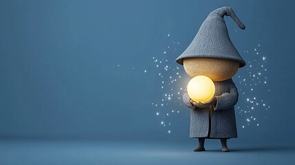 Whimsical Figure Holding Glowing Orb