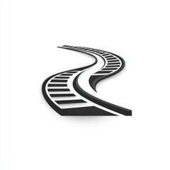 Winding train track graphic on white background.