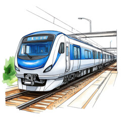 Fototapeta premium Modern Commuter Train Illustration | Hand-drawn/Watercolor Illustra...