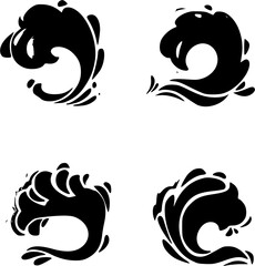wave water sea black set vector design isolated white background