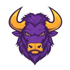 Fototapeta premium Purple Buffalo Mascot Head. Aggressive Animal Logo Design.