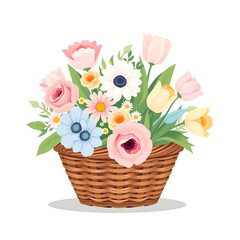 Colorful Flower Basket Illustration